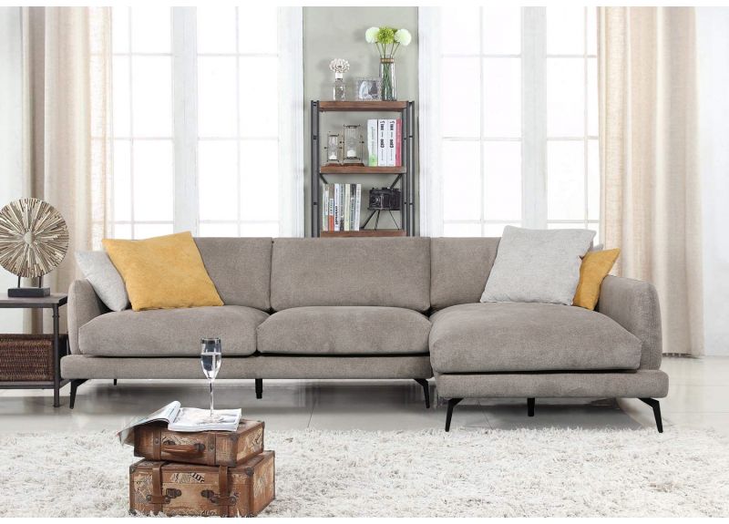 2 Seater Sofa with Chaise in Grey Fabric with Sofa Cushions - Owen - Floor Stock